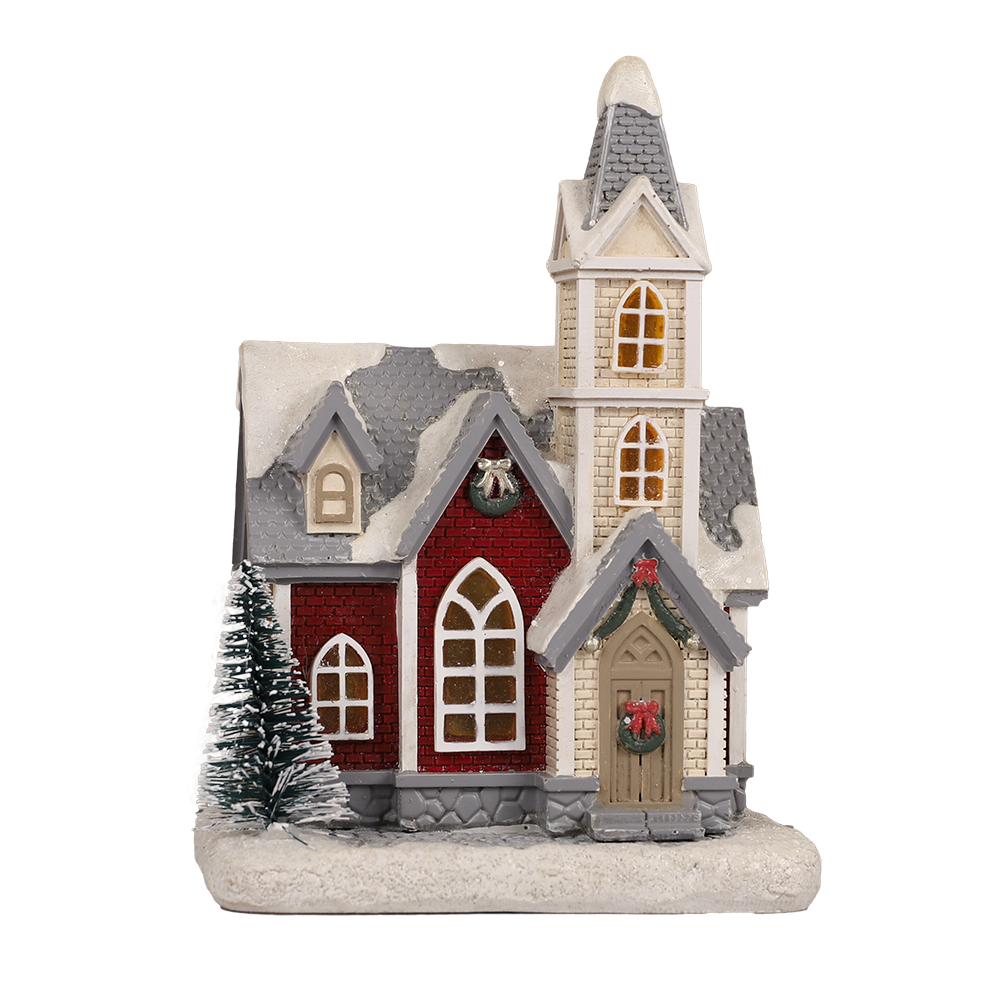 Resin Light-Up Village House with Church