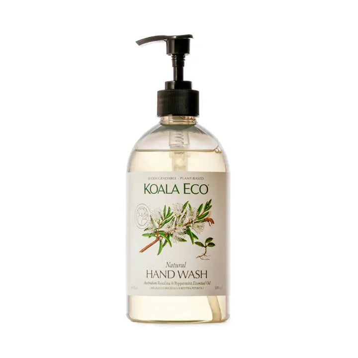 Koala eco hand wash in clear bottle on a white background