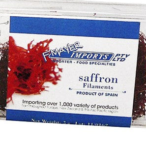 Saffron packaging with visible brand names on a white background