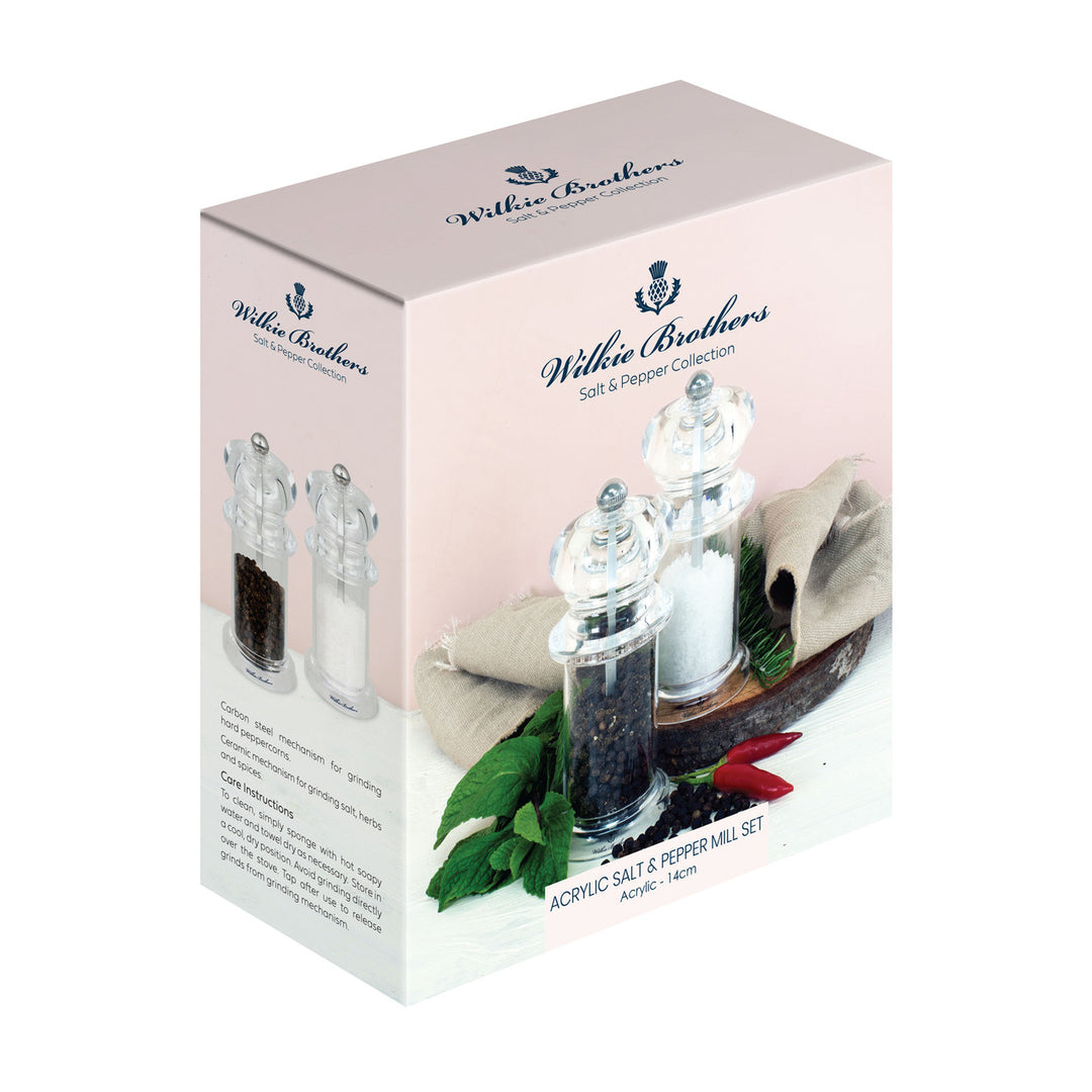 Wilkie Brothers salt and pepper set packaging on a white background