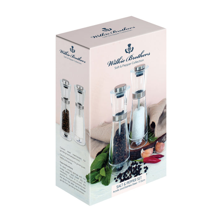 Wilkie Brothers salt and pepper set packaging on a white background