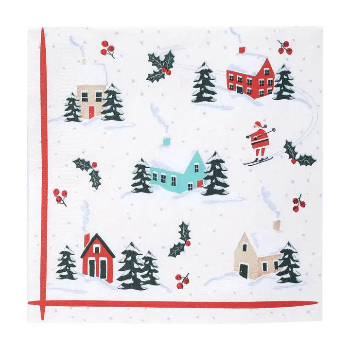 Skiing Santa Christmas Paper Napkins