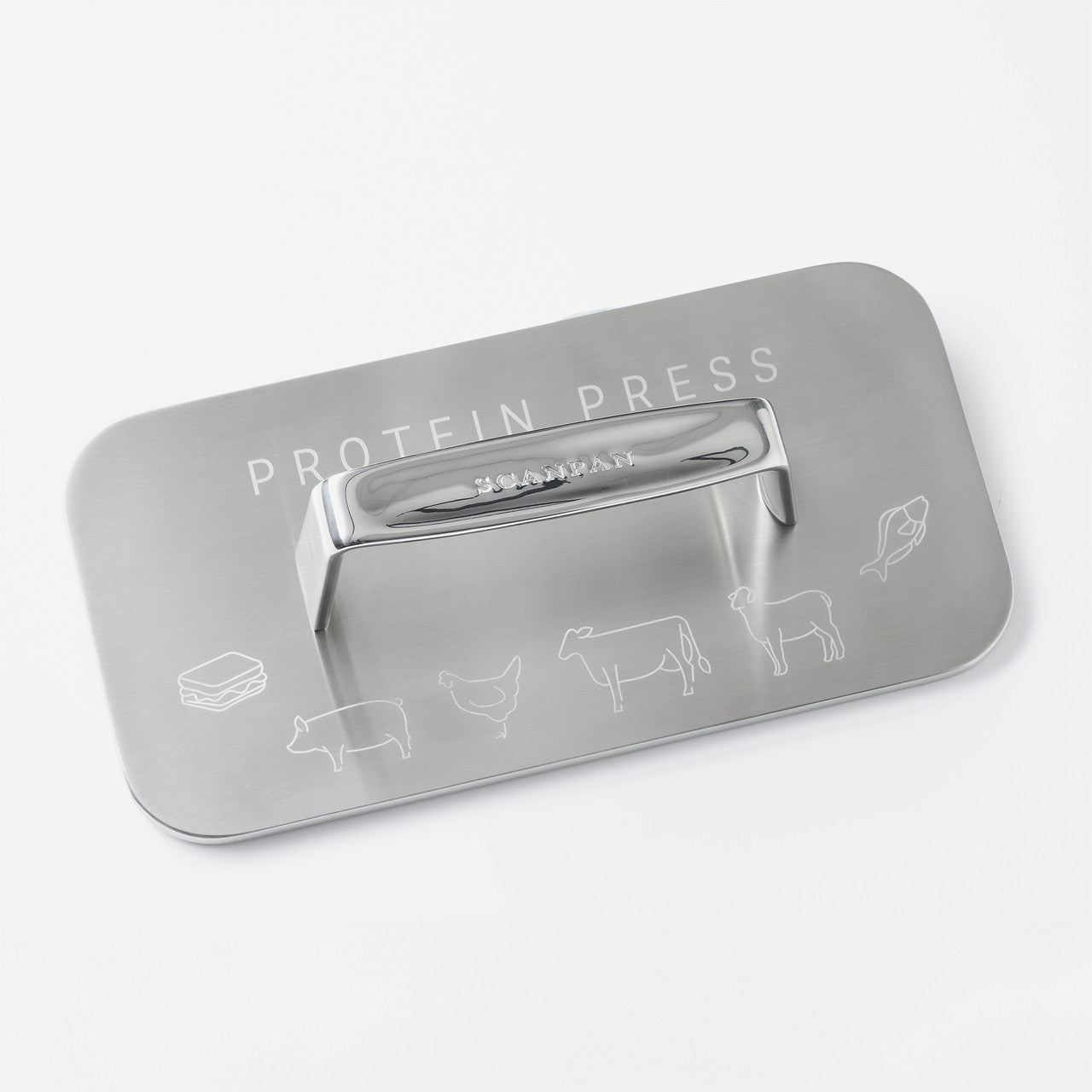 Rectangular scanpan grill press on a white background