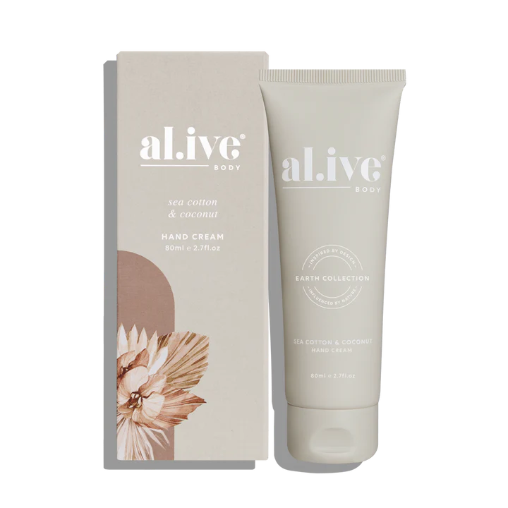 Hand cream packaging with 'al.ive' branding on a white background