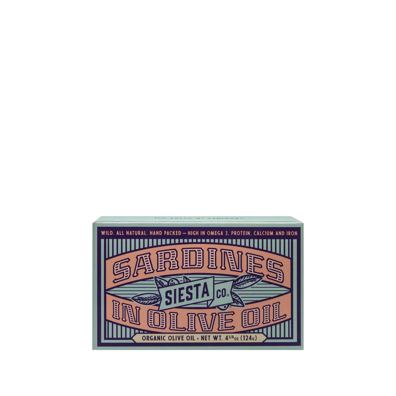 Sardine can label with 'Siesta Co' branding on a white background