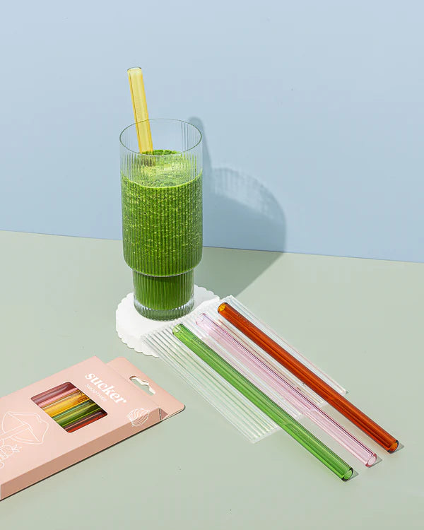 Smoothie Glass Straw Set: Multi Colour