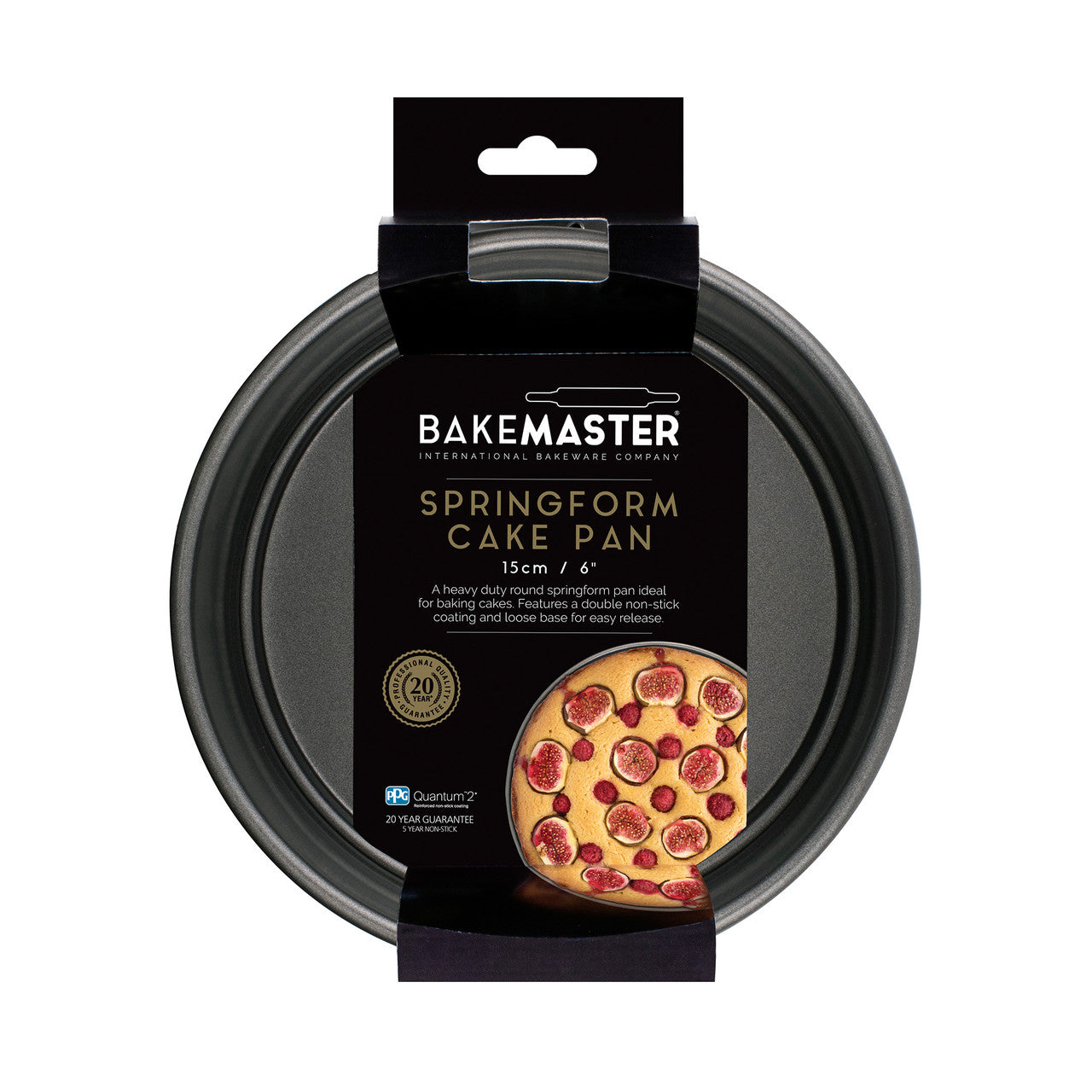 Bakemaster springform cake pan with packaging on a white background
