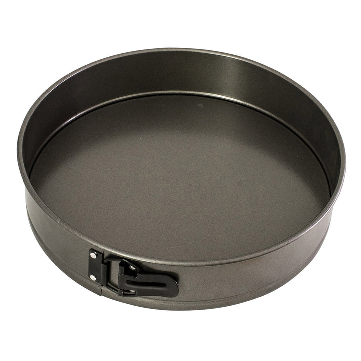 Metal springform pan on a white background