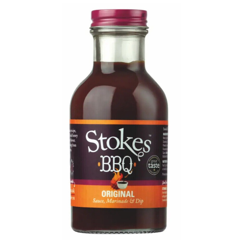 Bottle of Stokes original BBQ sauce on white background 