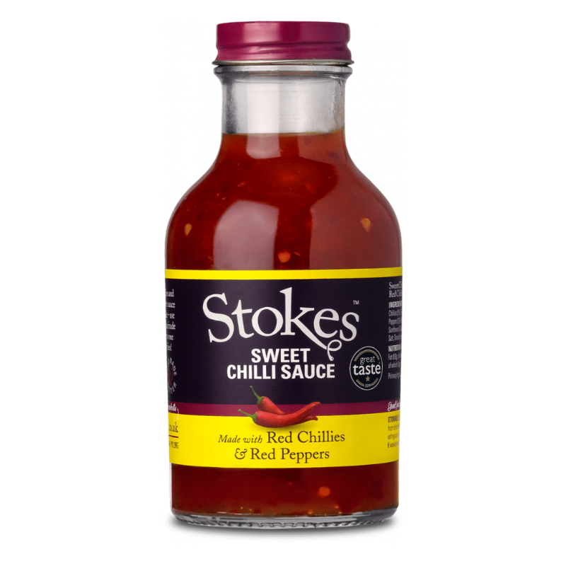 Bottle of Stokes Sweet Chilli Sauce on a white background