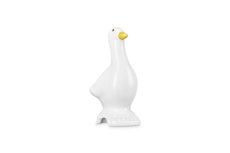 White Le Creuset duck pie bird on a white background
