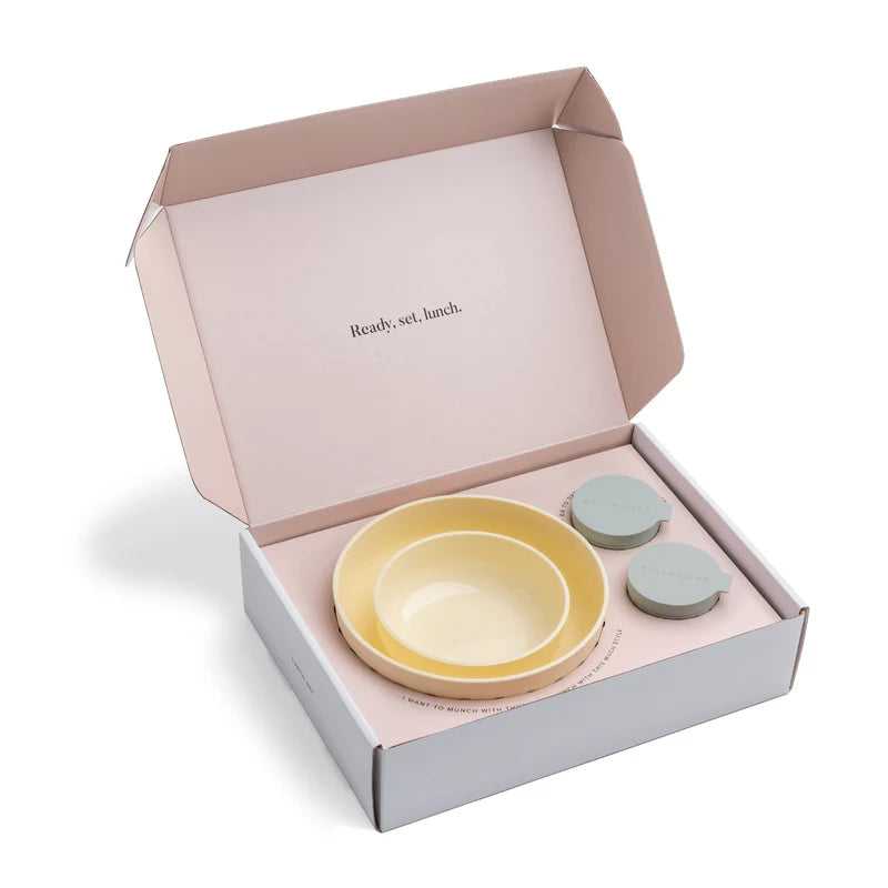 Set of Styleware plastic bowls in a box with 'Ready, set, lunch.' text