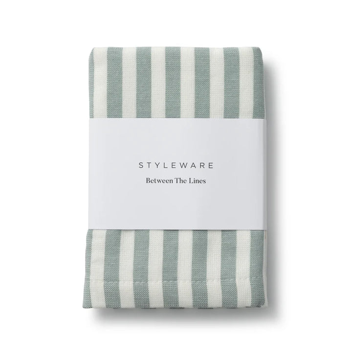 Striped tea towel with 'Styleware' branding on a white background