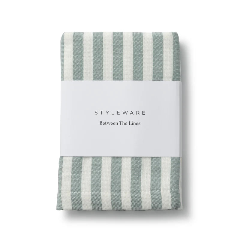 Striped tea towel with 'Styleware' branding on a white background