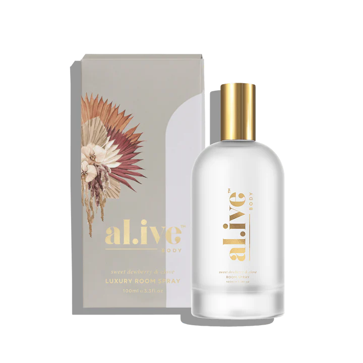 al.i.v.e room spray bottle and packaging on a white background