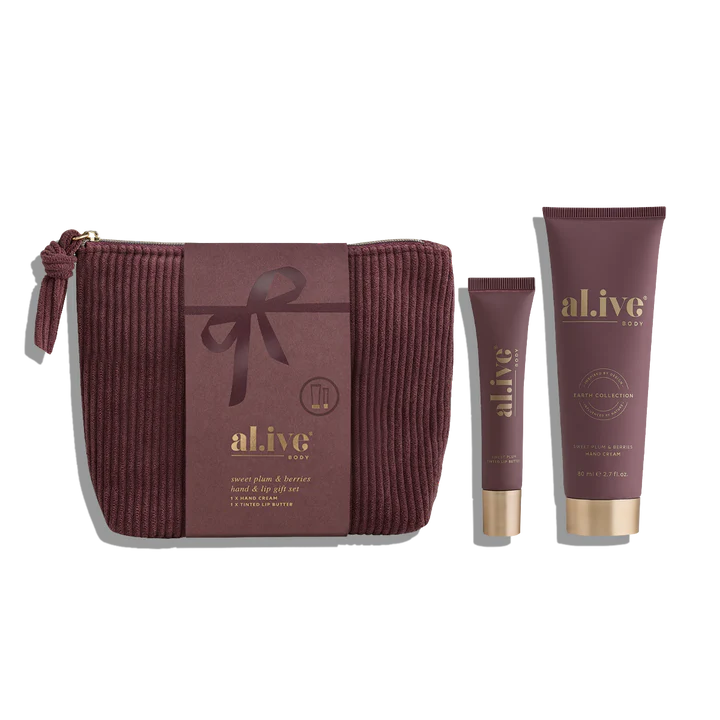 Brown textured pouch with 'alive' branding, accompanied by two smaller tubes on a white background.