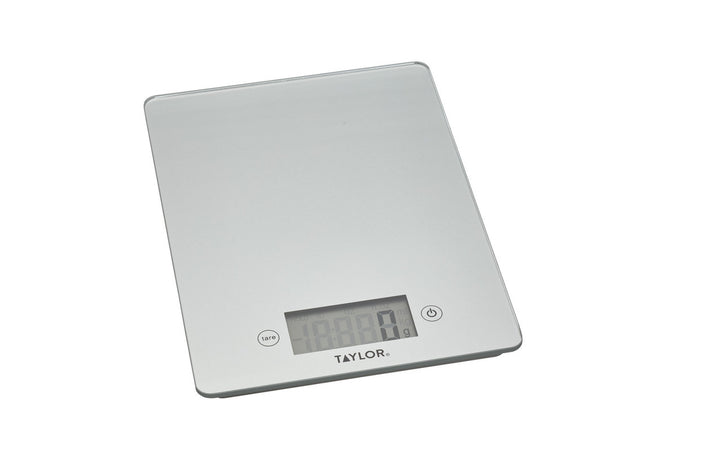 Digital kitchen scale with a digital display on a white background