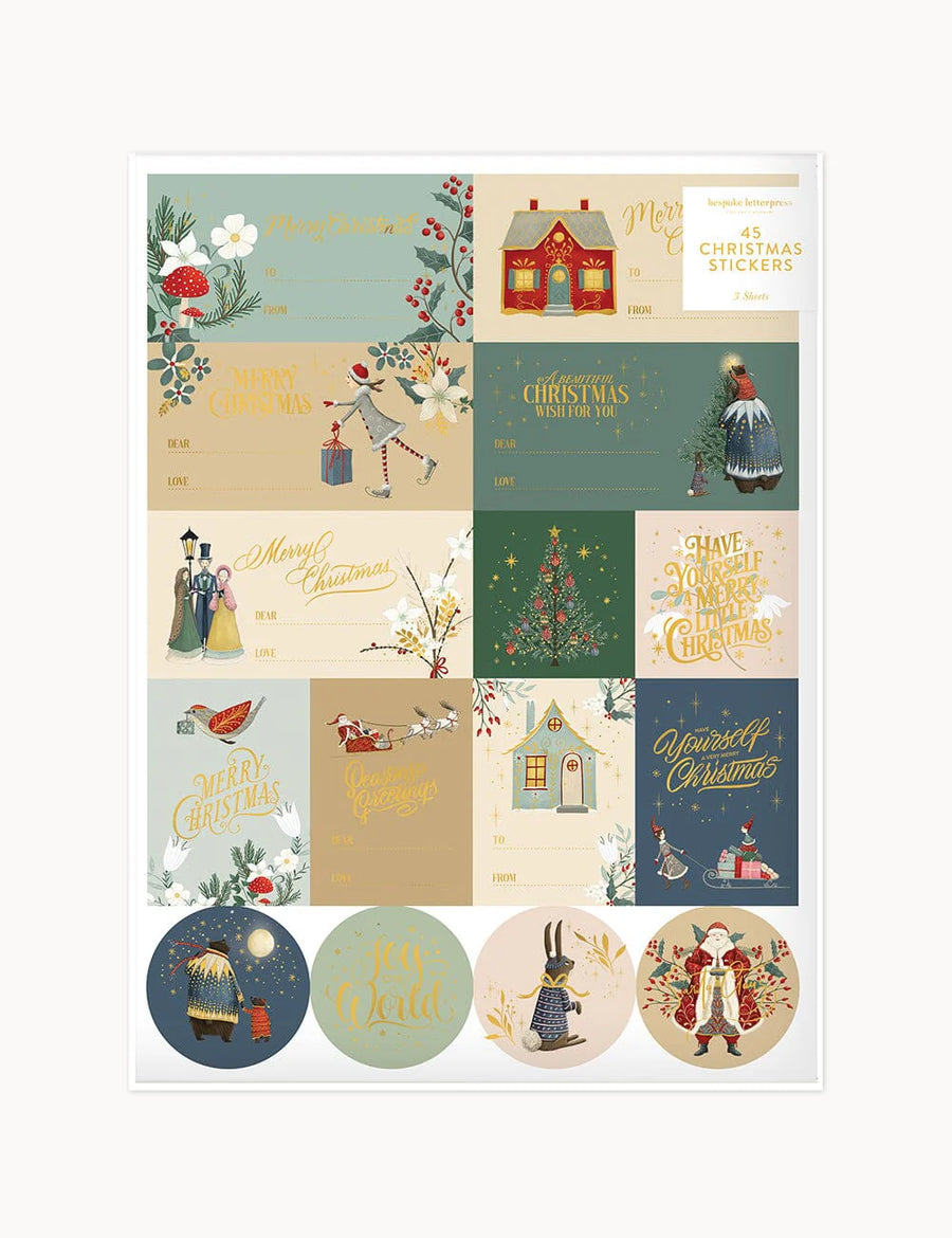 Christmas gift stickers on a sheet on a white background