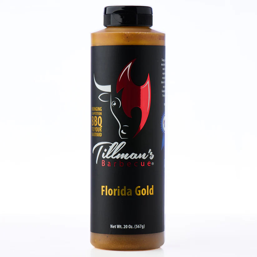 Tillman's Barbecue Florida Gold sauce bottle on a white background