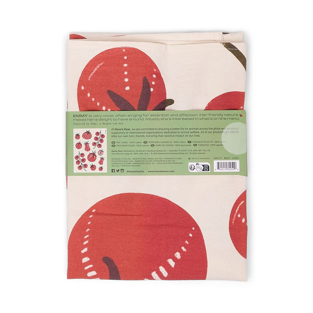 Product packaging with red circular designs on a beige background