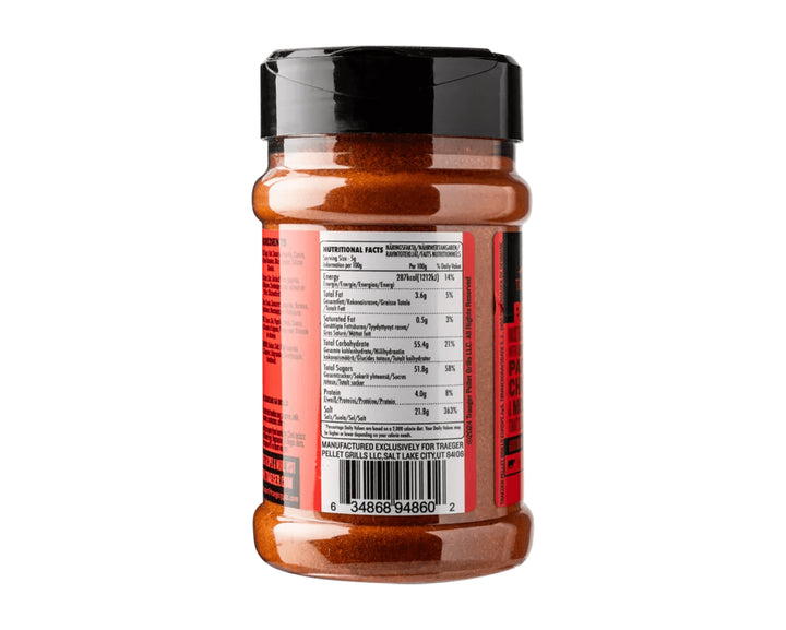 Spice jar with nutritional label on a white background