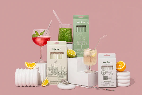 Cocktail Glass Straw Set: Transparent