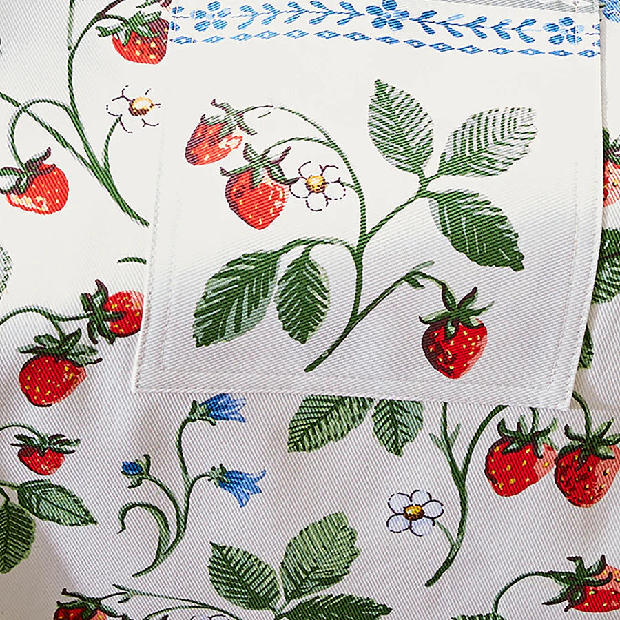Fabric with strawberry pattern on a white background