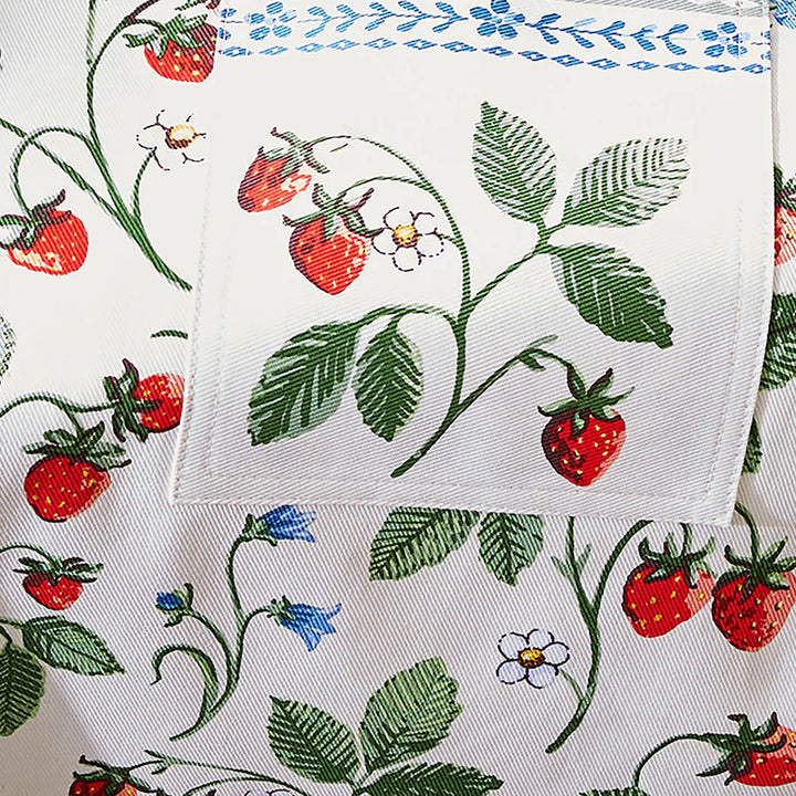 Fabric with strawberry pattern on a white background