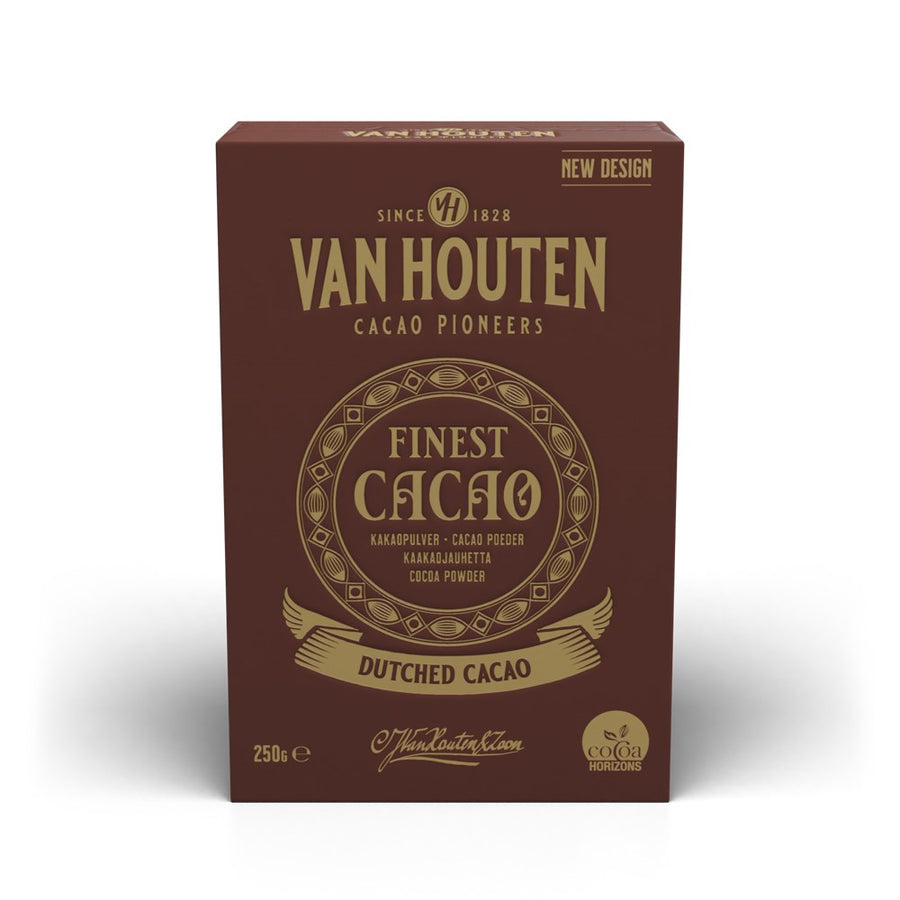 Van Houten cacao powder packaging on a white background