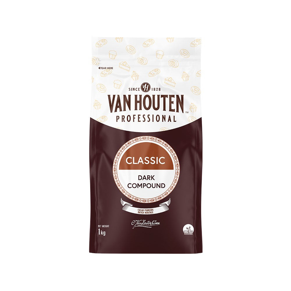 Van Houten Professional Classic Dark Compound chocolate in packaging on a white background
