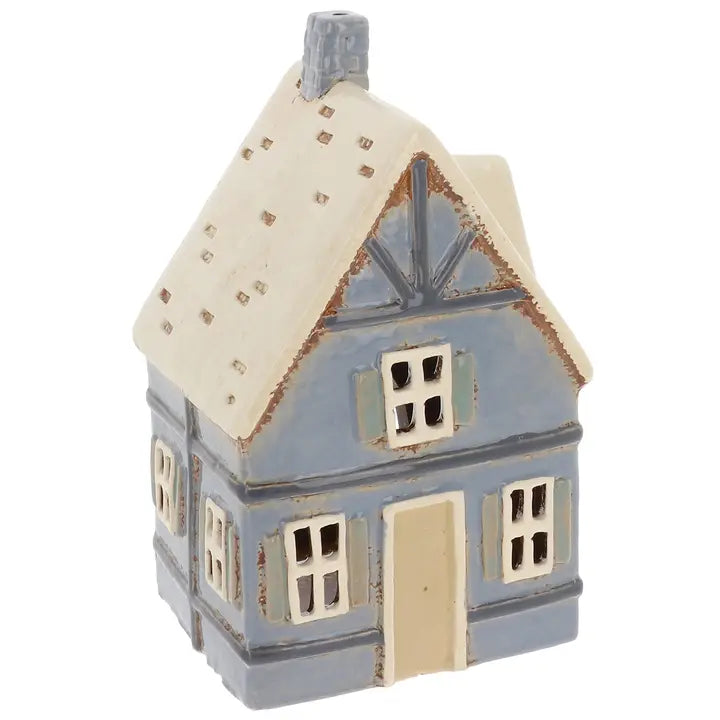 Village Pottery Blue Tudor House Tealight Holder
