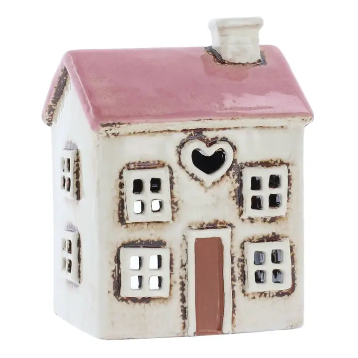 Village Pottery Cream Heart House Tealight Holder
