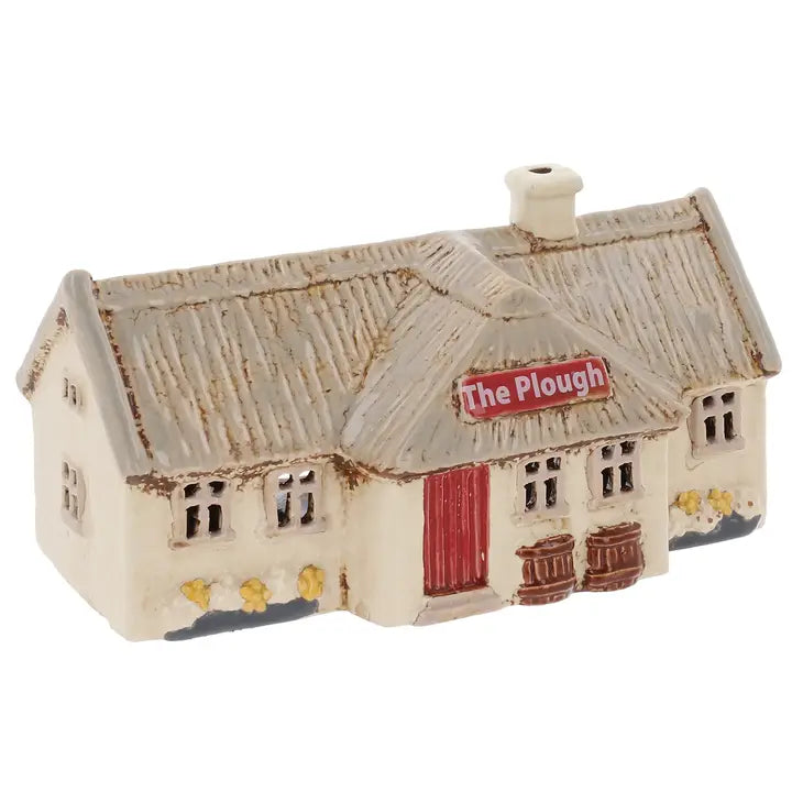 Model of a pub named 'The Plough'  tealight holder  on a white background
