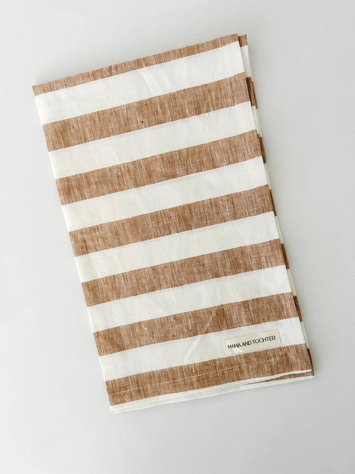 Mama & Tochter Pure French Linen Tea Towel: Wide Toffee Stripe