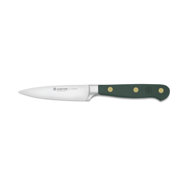 Knife with a green handle on a white background