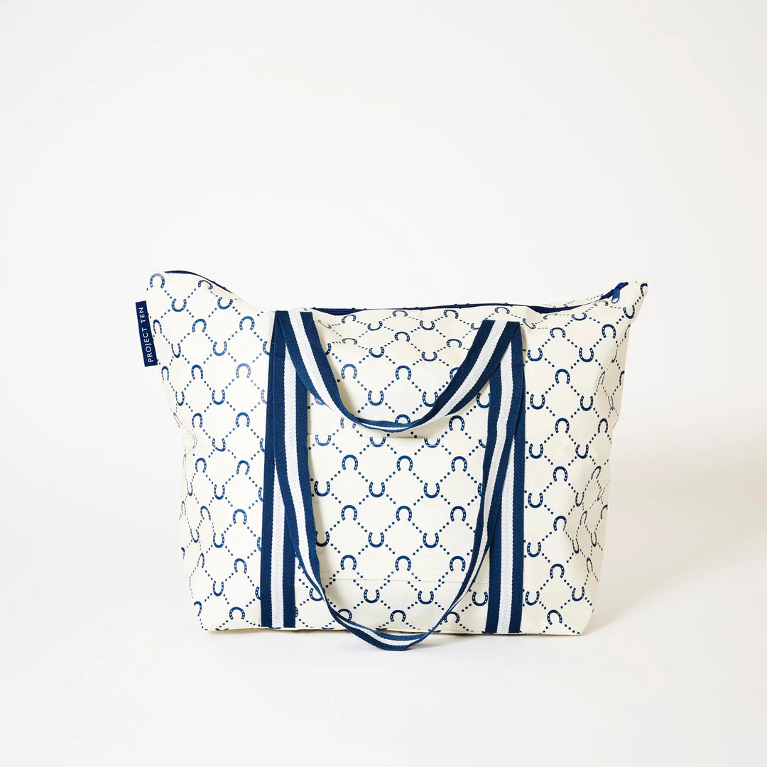 Zip Medium Tote: Navy Horseshoe