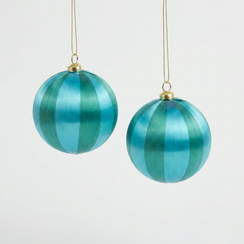 Teal &amp; Blue Stripe Baubles - Pack of 2