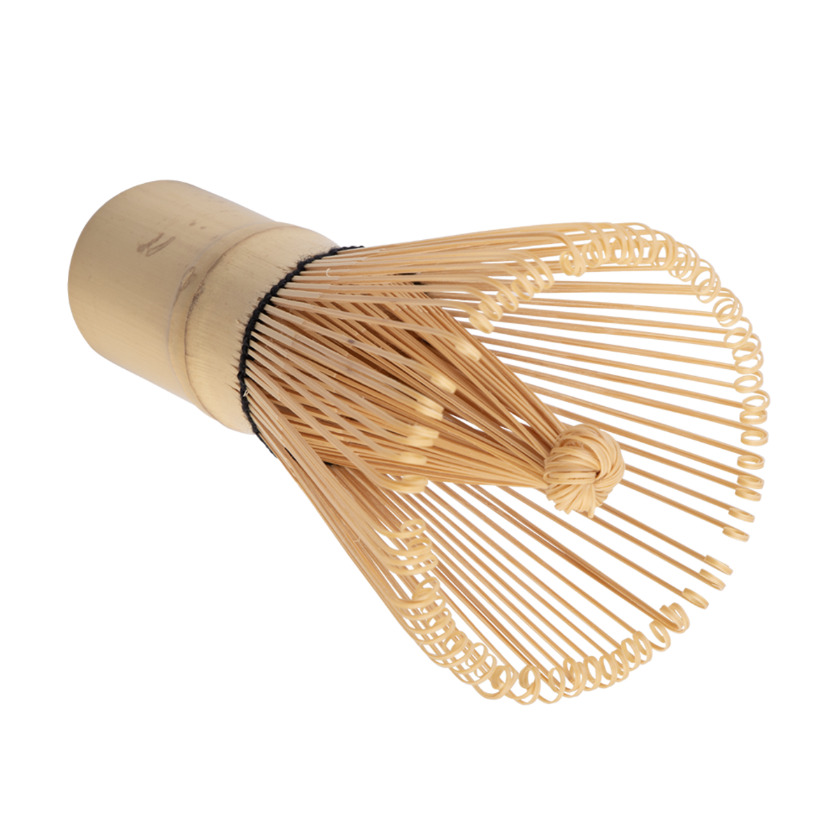 Bamboo whisk used for making matcha tea on a white background