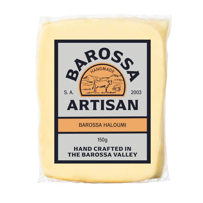 Barossa Artisan Barossa Haloumi cheese block with packaging on a white background