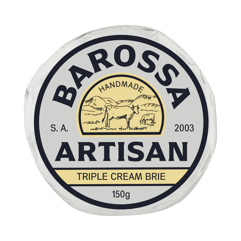 Barossa Artisan Triple Cream Brie packaging on a white background