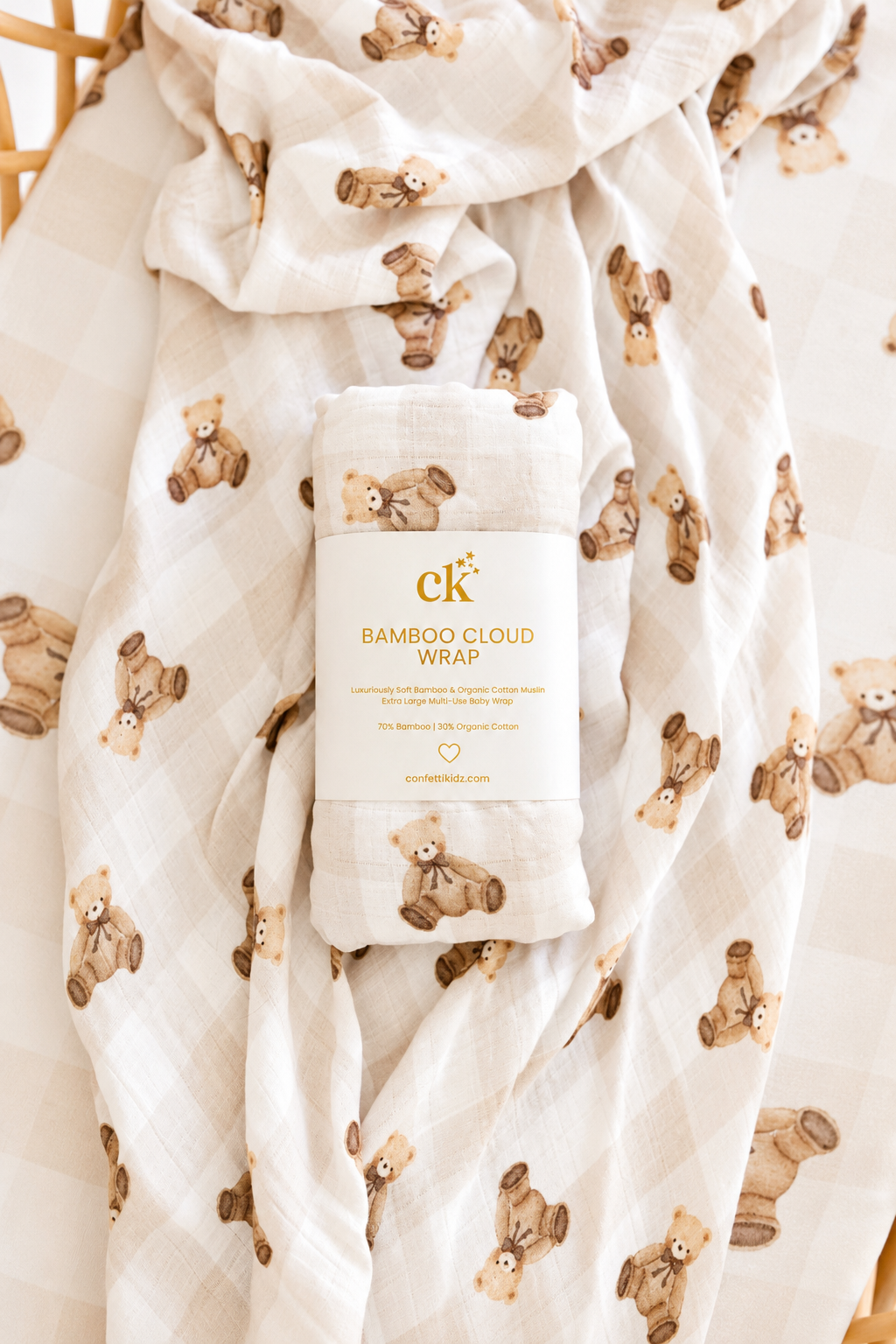 Gingham Teddy Bamboo Cloud Wrap