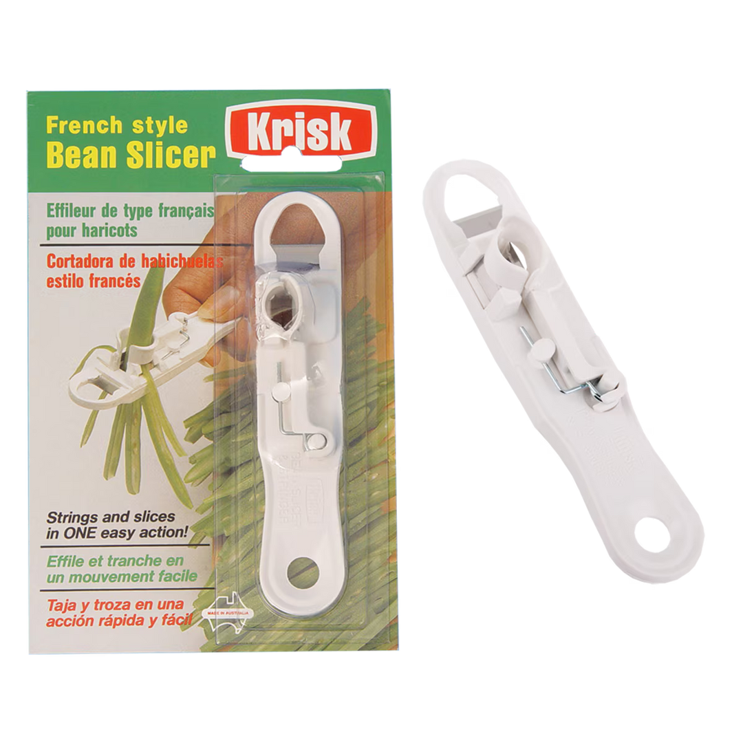 Krisk French style bean slicer with packaging on a white background