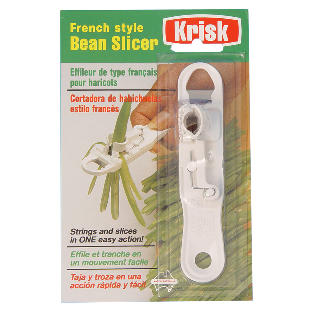 Krisk French style bean slicer packaging with product image and text.