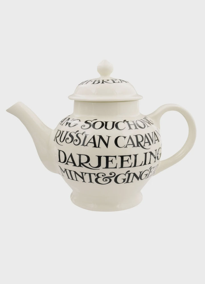 Black Toast All Over Writing 4 Mug Teapot