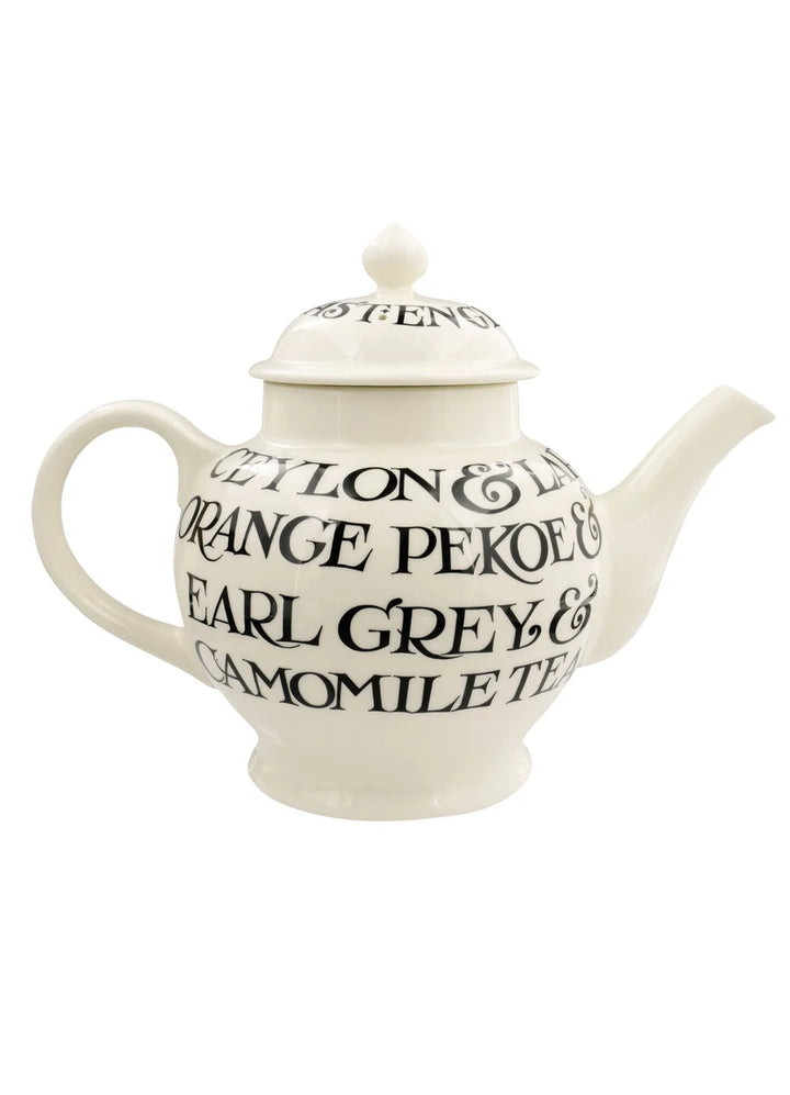 Black Toast All Over Writing 4 Mug Teapot