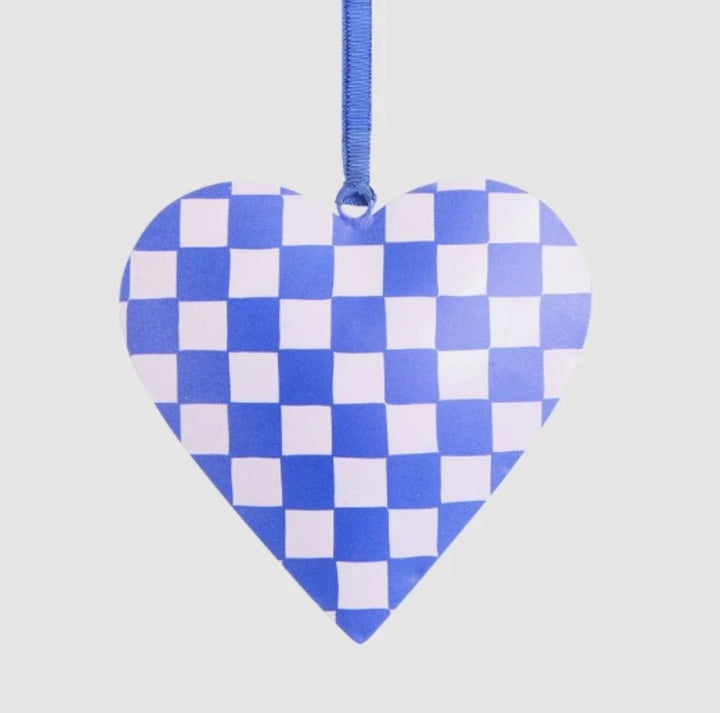 Blue Check Heart Ornament