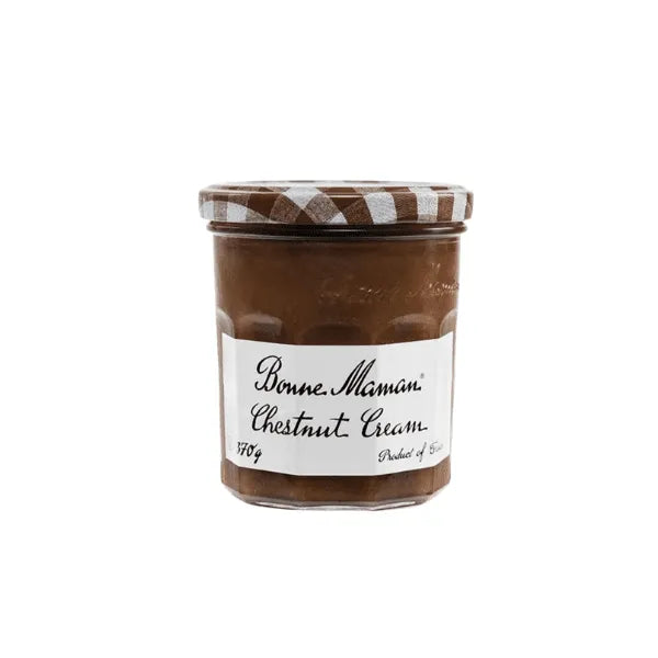 Jar of Bonne Maman Chestnut Cream on a white background