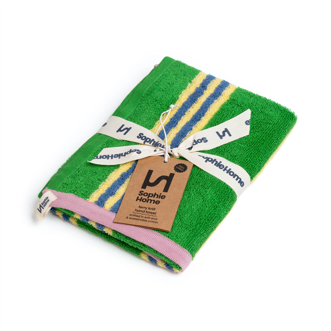 Terry Towelling Hand Towel: Green Stripe