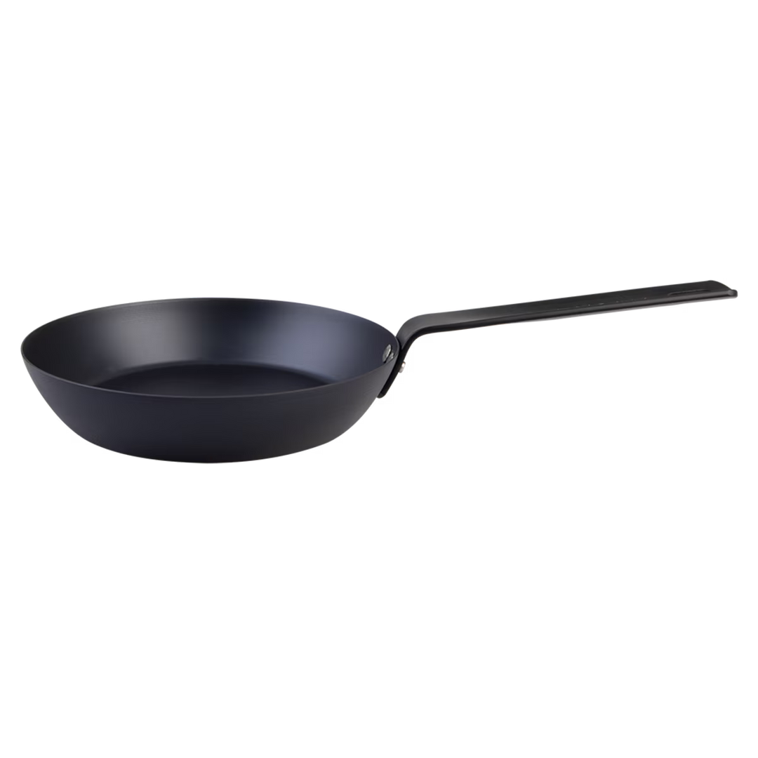 Black frying pan on a white background
