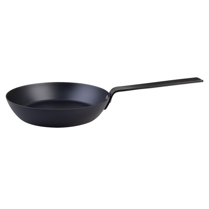 Black frying pan on a white background